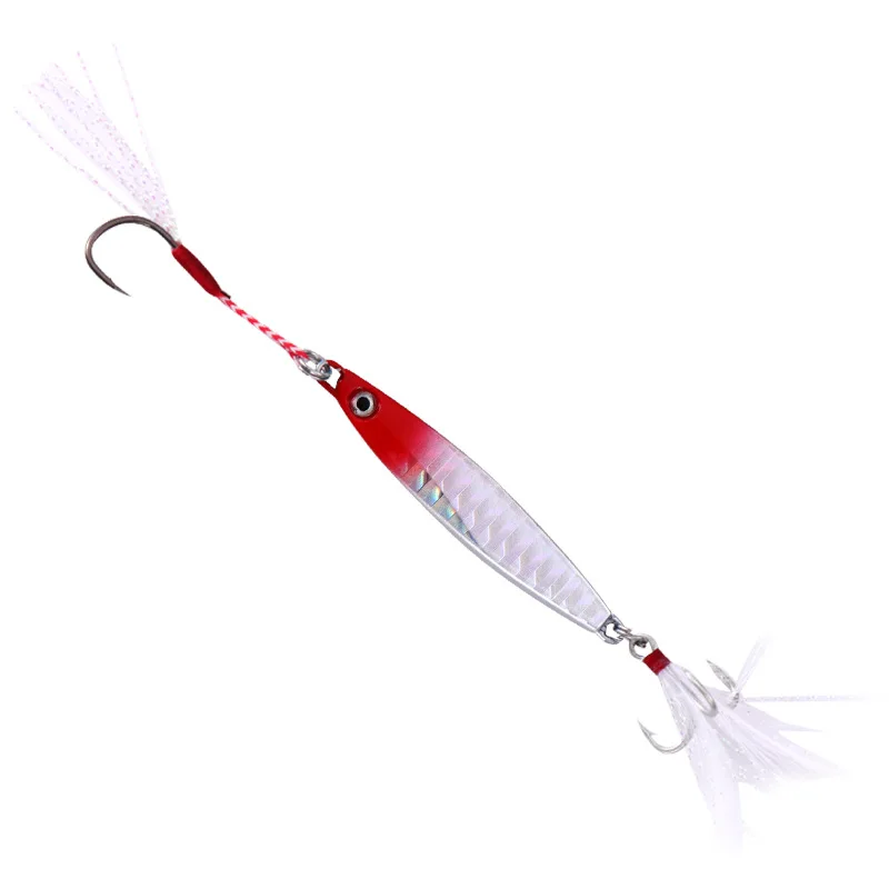 Cebo biónico de tiro largo, placa de hierro pequeña, gancho de plumas, cebo falso, lentejuelas, equipo de pesca, suministros de pesca al aire libre, 10 Uds. - imagen 4