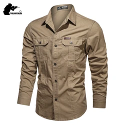 Camisa de pesca militar algodón casual hombre talla grande