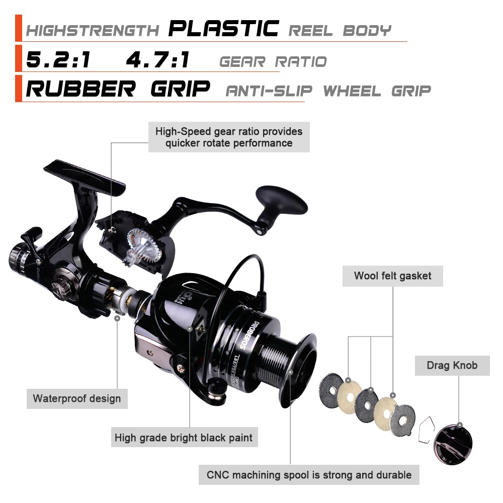 PROBEROS-carrete de Metal para pesca de carpa, accesorio de arrastre máximo de 13-19KG, CNC, serie 3000-6000, 4 + 1BB - imagen 3