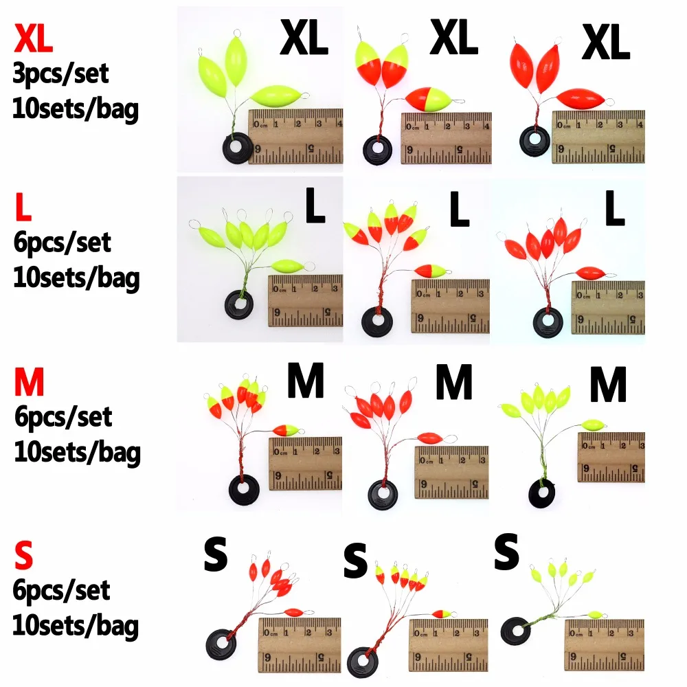Bimoo-1 bolsa = 10 juegos, aparejo de pesca Fluo, amarillo, rojo, ovalado, cuentas de posicionamiento, accesorios de aparejos de pesca S, M, L, XL - imagen 5