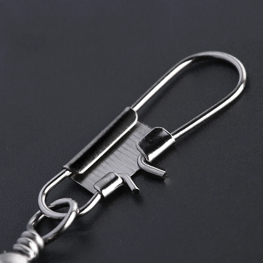 Conector giratorio de pesca de acero inoxidable, 50 unidades por lote, rodamiento de Pin giratorio con broche de seguridad, señuelo de anzuelo, accesorios de aparejos - imagen 5