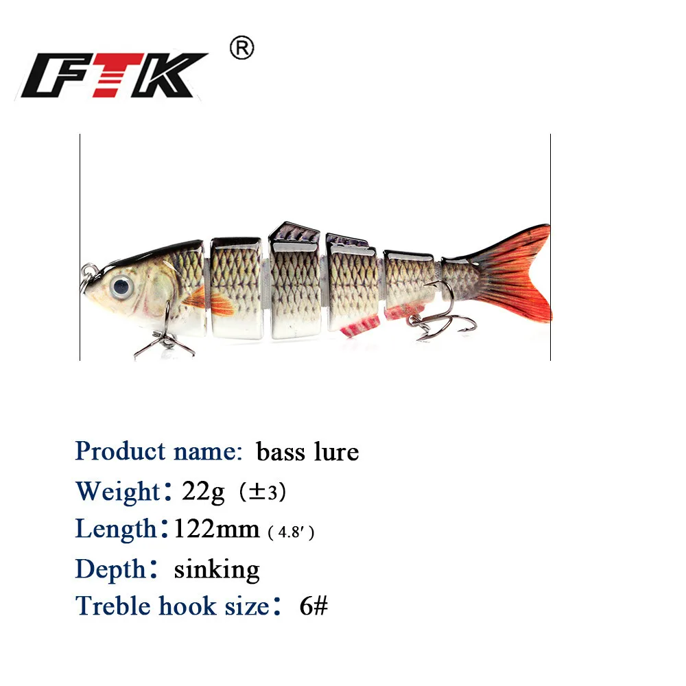 Señuelo de pesca de lápiz duro de 6 segmentos, 22g, 12cm, para lubina, Jerkbait, pececillo multiarticulado, Swimbait, Crankbait, Wobblers - imagen 4