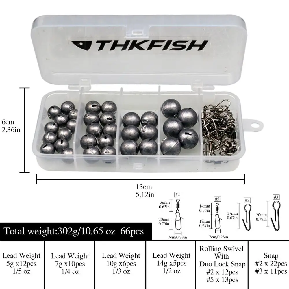 THKFISH 46 uds/66 Uds Kit de plomos de pesca 5g 7g 10g 14g 20g forma de bala peso de plomo juego de pesas Dropshot de agua dulce - imagen 3