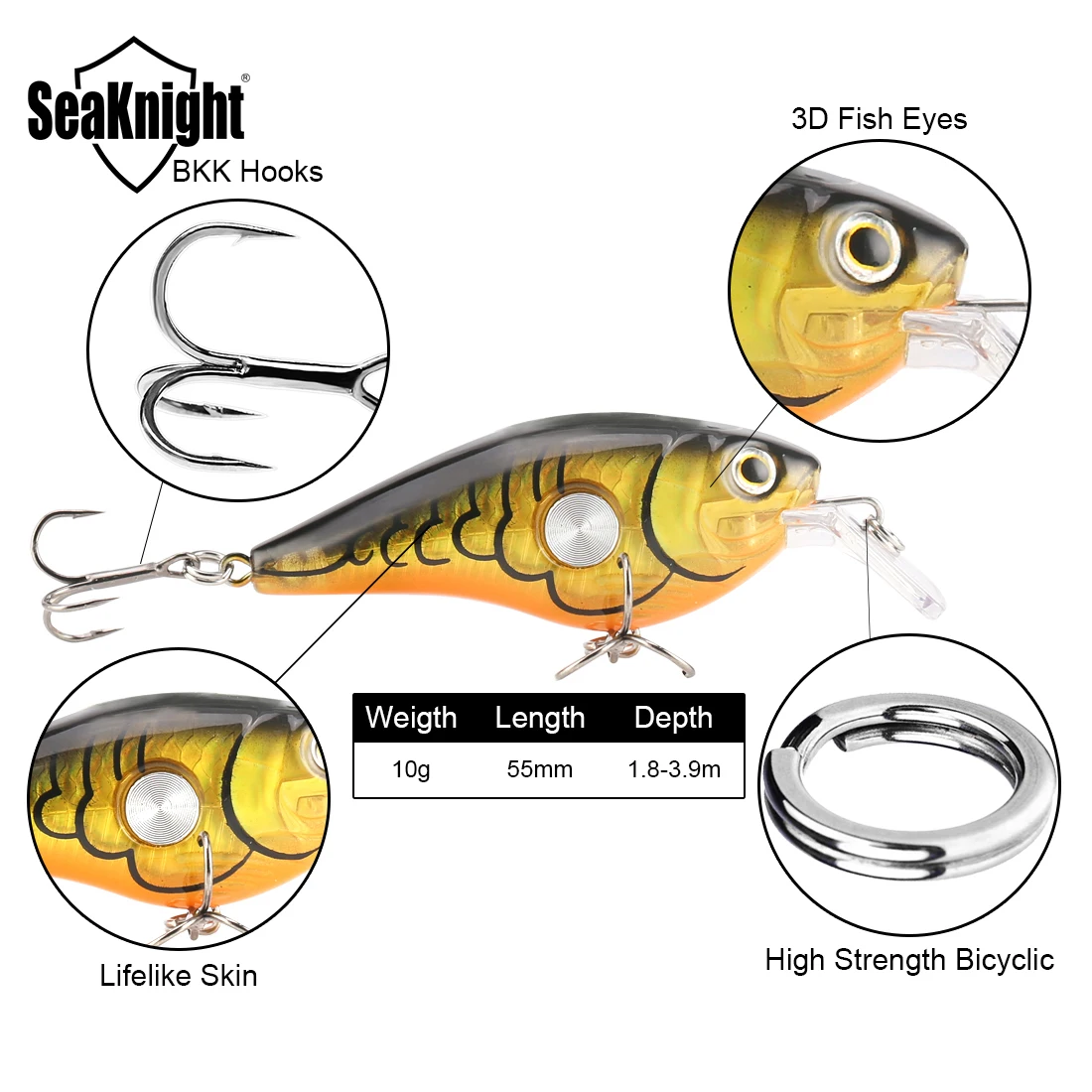 SeaKnight SK003 señuelo de pesca Crankbait 1 pieza 10g 55mm 1,8-3,9 M señuelo de pesca Wobbler flotante cebo de manivela de buceo profundo agua salada dura - imagen 5