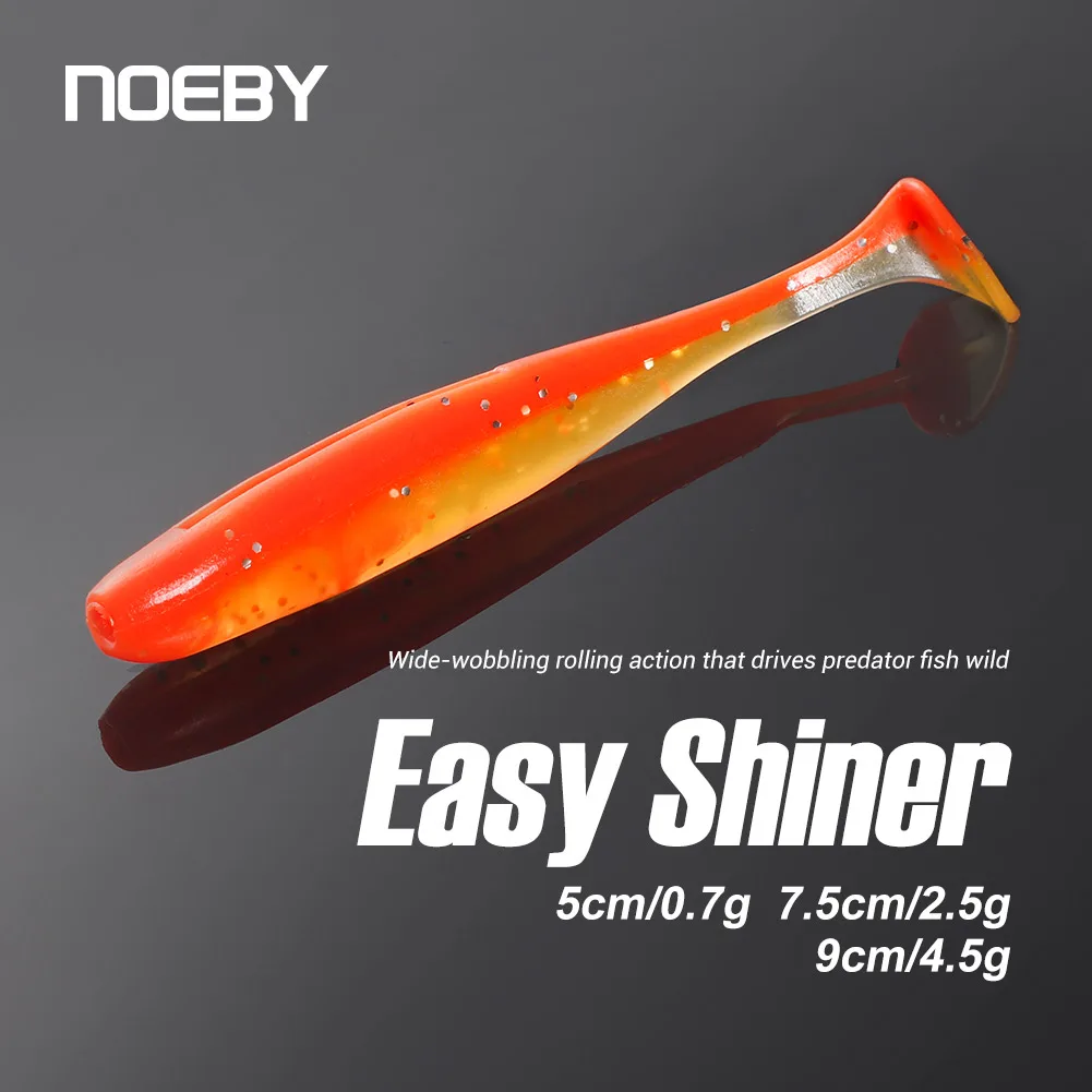 NOEBY-cebo suave brillante de 5cm, 7,5 cm, 9cm, aparejos Texas, cebos gusano, Wobblers artificiales silicona, Jig Head Swimbait para Señuelos Pesca lubina