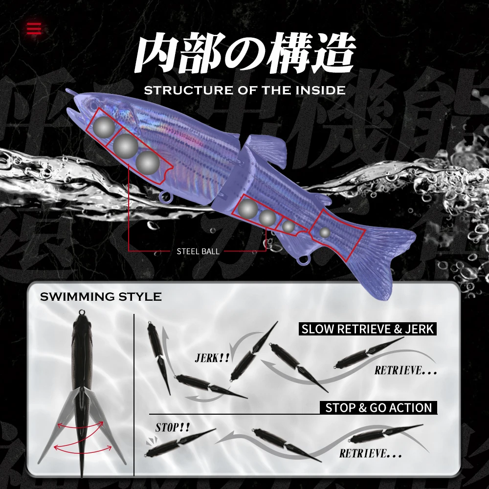 Hunthouse-señuelo de pesca Swimbait de múltiples secciones, cebo duro Artificial de hundimiento lento, aparejos de lubina de Lucio de agua salada, 185mm, 65g - imagen 4