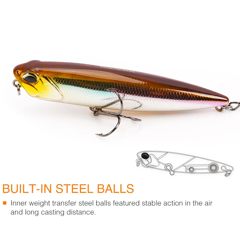 TSURINOYA-Juego de señuelos de lápiz flotante, DW59, 85mm, 10,5g, Topwater Crank MInnow, cebo duro, cabeza de serpiente, Wobblers Articial, 3 uds. - imagen 5