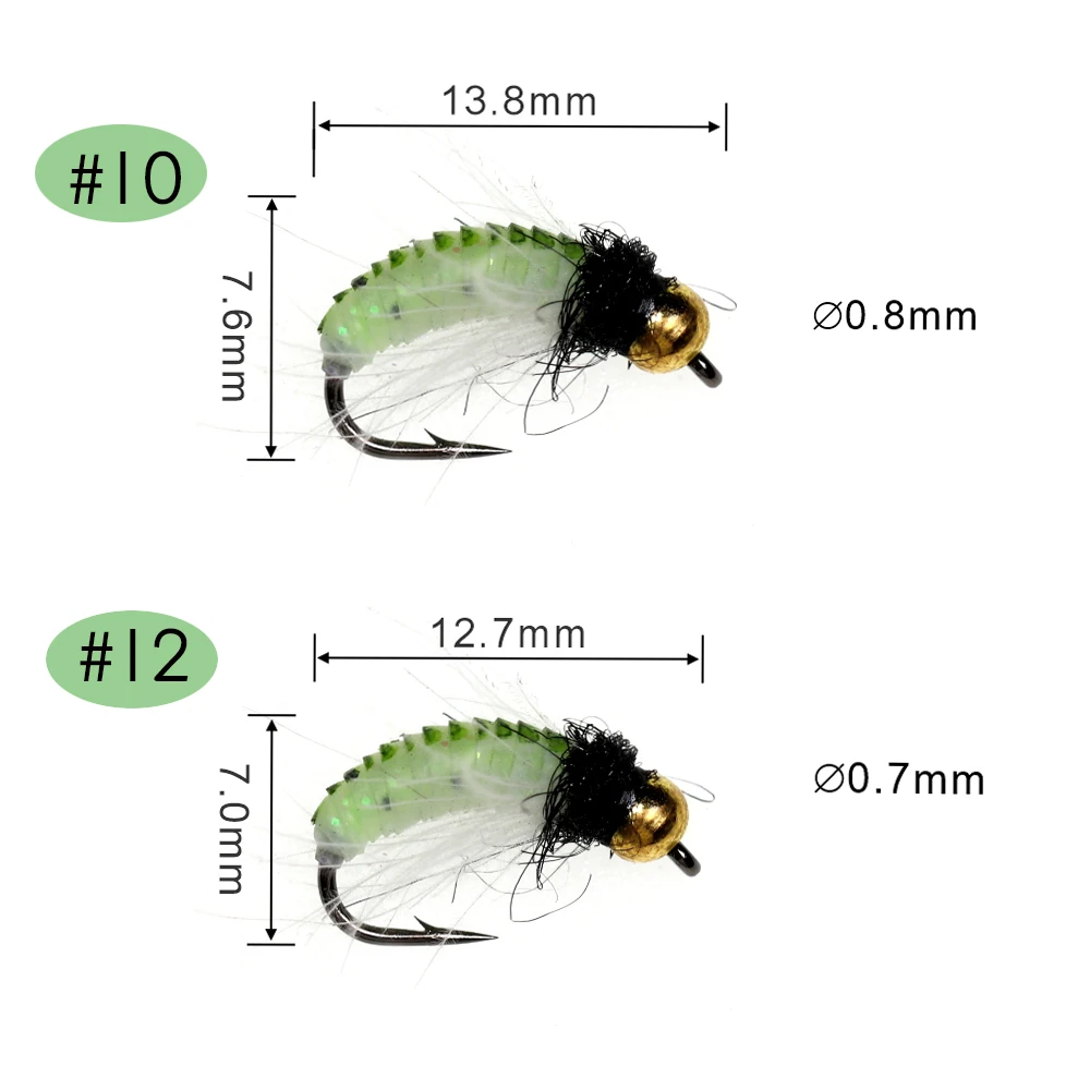 WIFREO-Cebo Artificial para pesca, cabeza de cuentas de latón de hundimiento rápido, gusano UV, trucha, moscas, insectos, 10 piezas, CDC - imagen 2