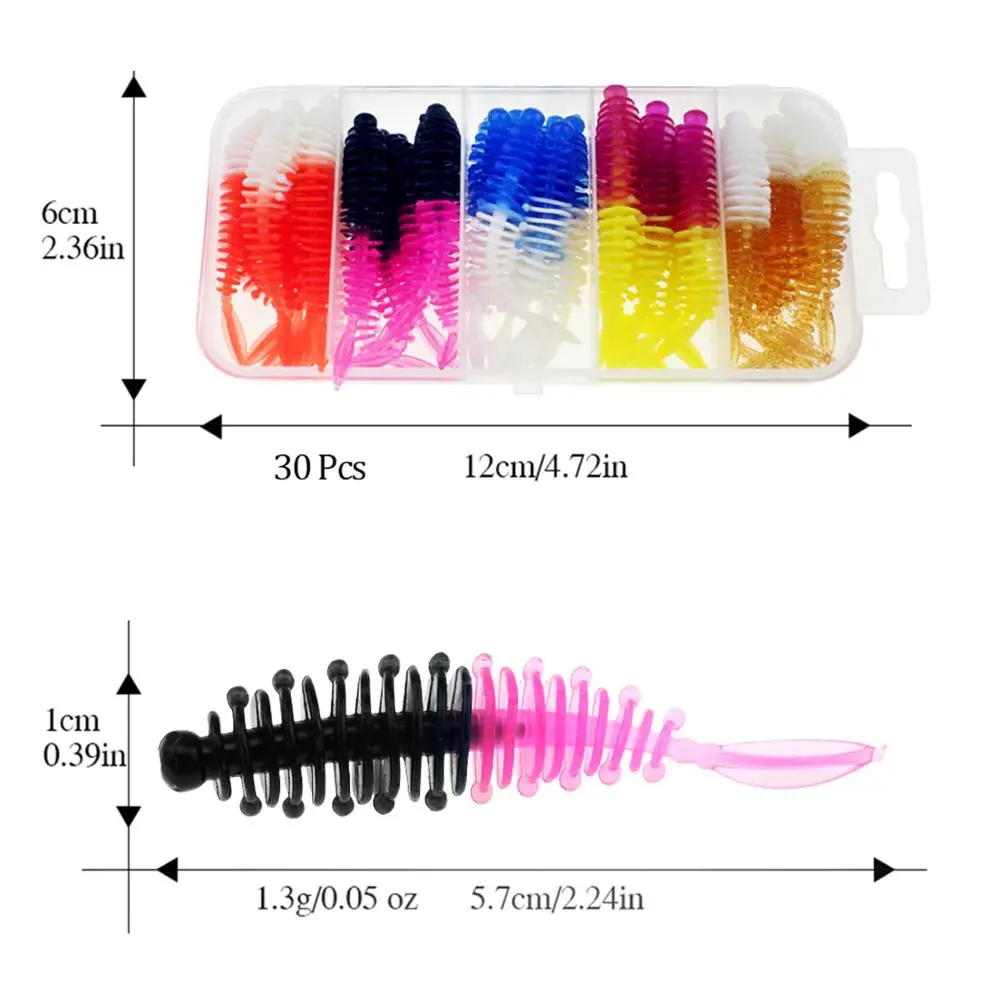 THKFISH 30 Uds Señuelos de Pesca blandos 5,7 cm Wobbler gusanos blandos cebo de pesca Artificial de silicona Swimbait para pesca de Lucio, trucha y Lucio - imagen 2