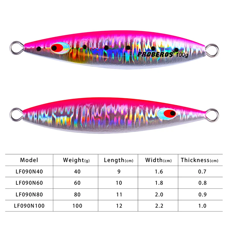 Señuelo de pesca de Metal PRO BEROS, 6 colores, anzuelo duro para mar profundo, aparejos de pesca, lote de 6 unidades, 40g-60g-80g-100g - imagen 3