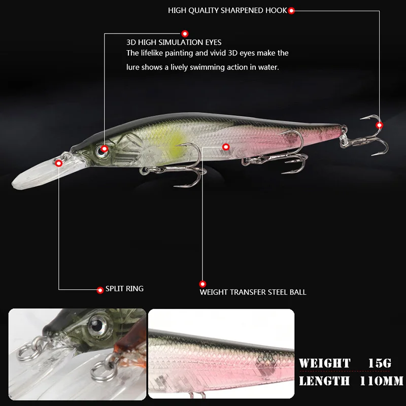 WDAIREN-Señuelos de Pesca de hundimiento lento, cebo duro Artificial, profundidad de 0-3m, aparejos de cebo de Lucio, 135mm, 15,5g - imagen 3