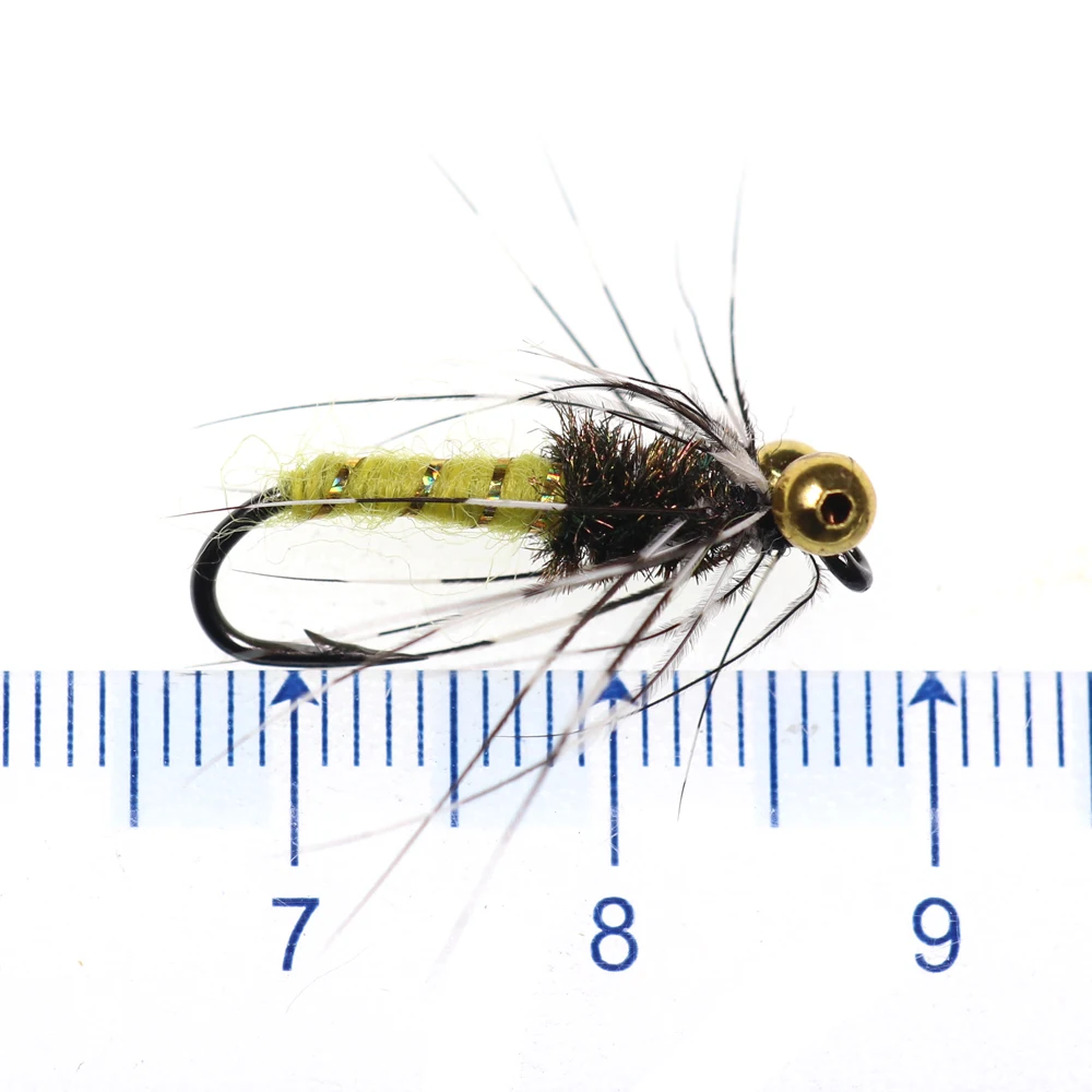 ICERIO-Cadena de cuentas con ojos para pesca, señuelo de moscas húmedas de aguas profundas, gancho de atado de Ninfa, trucha, cebo de mosca 10 #, 6 uds. - imagen 2