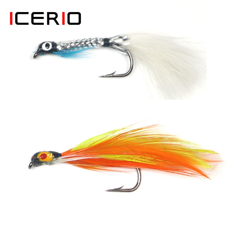ICERIO 8 Uds cola blanca serpentina plateada pececillo atado gancho trucha salmón pesca mosca señuelo cebos fantasma dorado