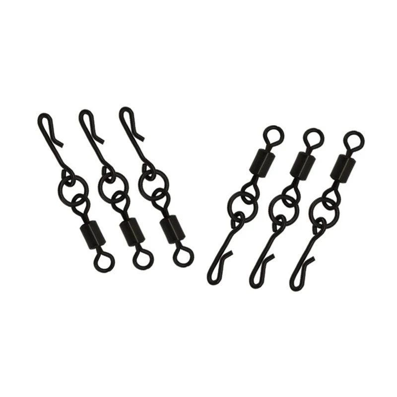 500 Uds. Suministros de Pesca negro mate conector giratorio anillo sólido círculo tipo Q Snap accesorio de Pesca de carpa aparejos de Pesca - imagen 3