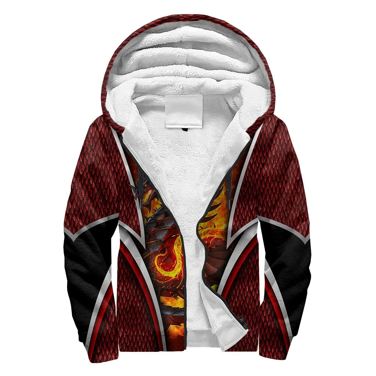 Dragón y lobo tatuaje 3D completamente estampado invierno más grueso cremallera Sudadera con capucha Unisex Casual Abrigo con capucha chándal chaqueta de lana cálida JH05 - imagen 3