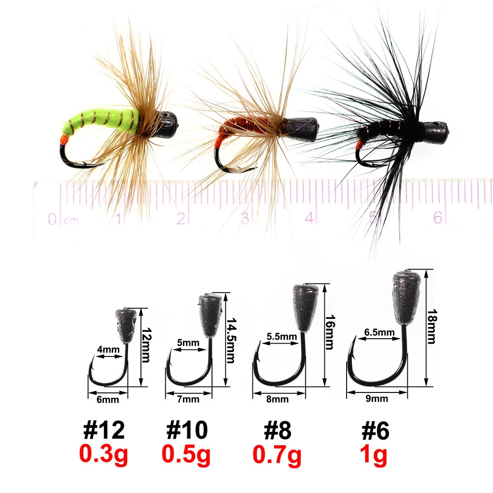 Bimoo, 6 uds., 0,3g, 0,5g, 0,7g, 1g, Buggy ponderado, gusano, mosca, pesca en hielo, cebo, pesca de invierno, Mormyski, anzuelo de púas de hundimiento rápido - imagen 4