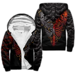 Reaper cráneo con alas de Ángel 3D impreso invierno más grueso cremallera Sudadera con capucha Unisex Casual Abrigo con capucha chándal chaqueta de lana cálida JH09