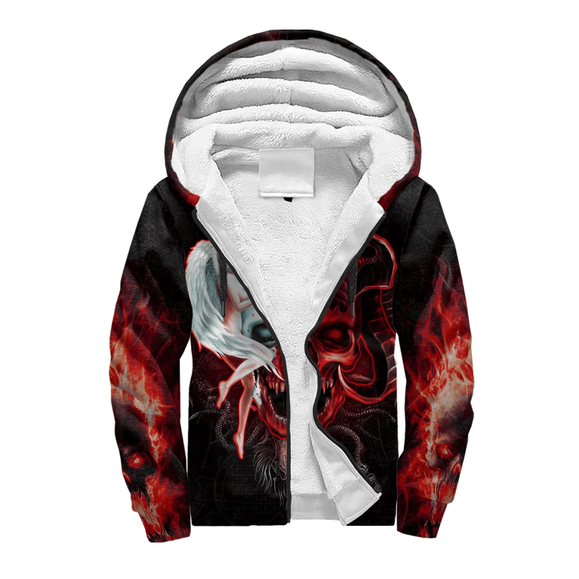 Reaper cráneo con alas de Ángel 3D impreso invierno más grueso cremallera Sudadera con capucha Unisex Casual Abrigo con capucha chándal chaqueta de lana cálida JH09 - imagen 4