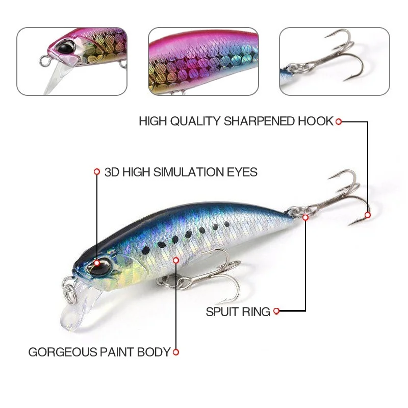 Minnow Wobblers de hundimiento Mini, señuelos de pesca de 48mm y 4,3g, cebo duro de plástico Artificial para trucha, aparejos de pesca Jerkbait Crankbait, 1 unidad - imagen 4