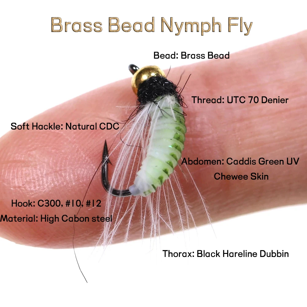 WIFREO-Cebo Artificial para pesca, cabeza de cuentas de latón de hundimiento rápido, gusano UV, trucha, moscas, insectos, 10 piezas, CDC - imagen 3