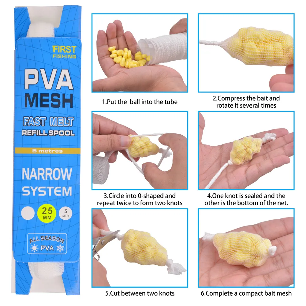 10 uds/5 uds malla PVA alimentador de pesca de carpa lanzador de cebo redes de disolución de agua 5M 25mm 37mm recarga ecológica aparejos de aparejo de carpa para el cabello - imagen 5