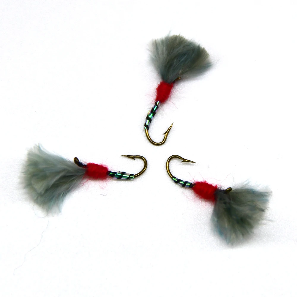MNFT 10PCS 10 #    Señuelos de trucha mosca insecto rojo verde intermitente cebra paracaídas larva ninfas - imagen 4