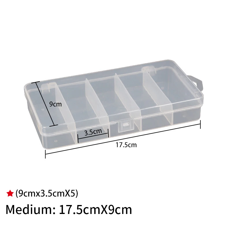 Caja de almacenamiento de plástico para anzuelos de pesca, caja cuadrada para accesorios, aparejos de pesca al aire libre, 5 compartimentos - imagen 4
