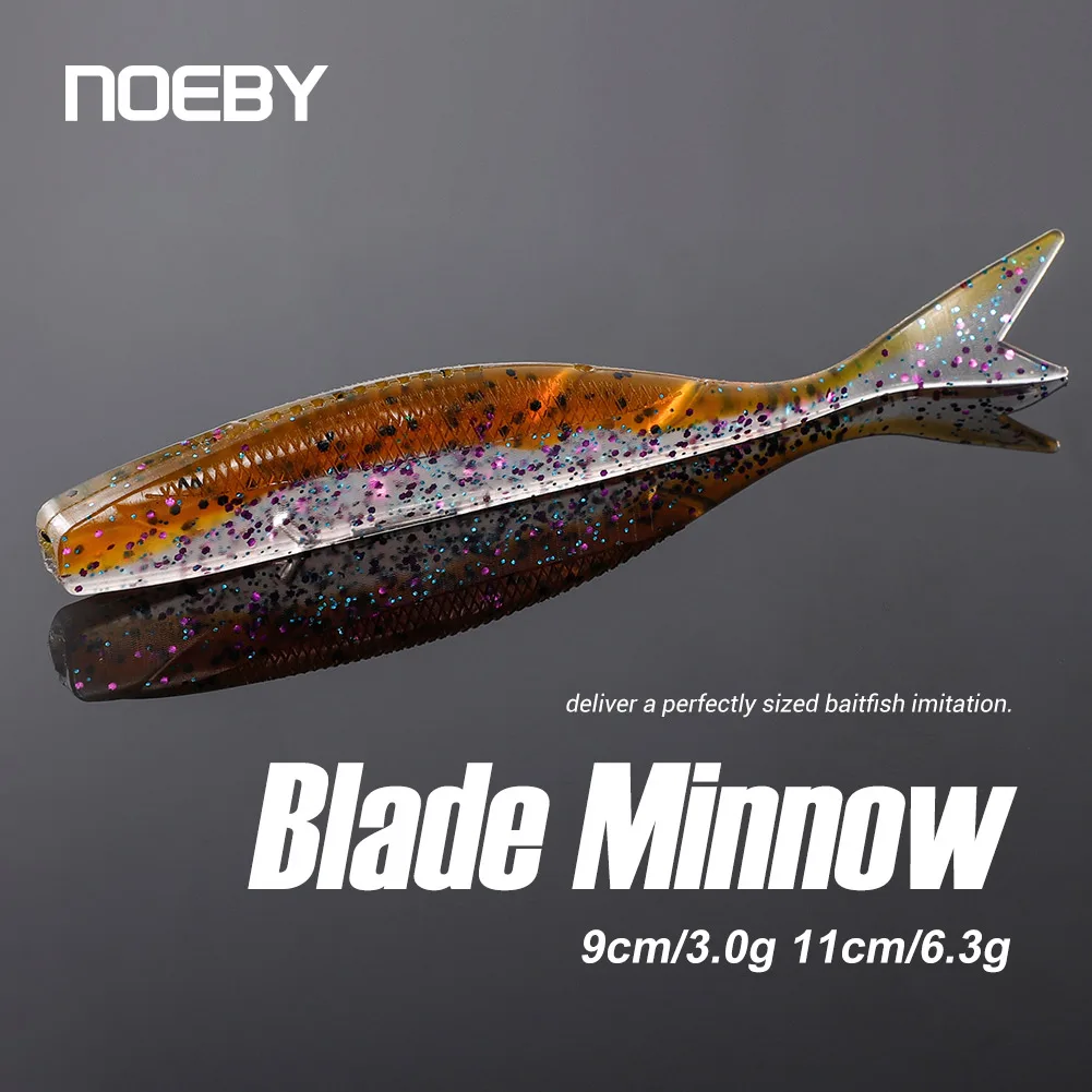 NOEBY 9cm 11cm hoja Minnow dardo gusano cebo suave silicona cebo Artificial agua salada agua dulce lubina aparejos artificiales