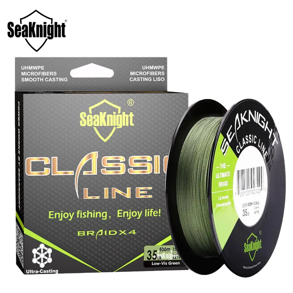 Marca SeaKnight serie clásica 500M línea trenzada 4 hebras PE línea de pesca multifilamento 6 8 10 15 20 30 40 50 60 80LB
