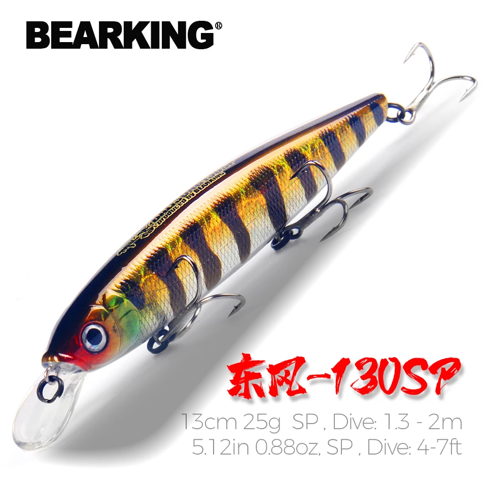 Bearking 13cm 25g bolas de tungsteno de fundición larga nuevo modelo Señuelos de pesca cebo duro buceo 1,3 - 2m pececillo profesional de calidad