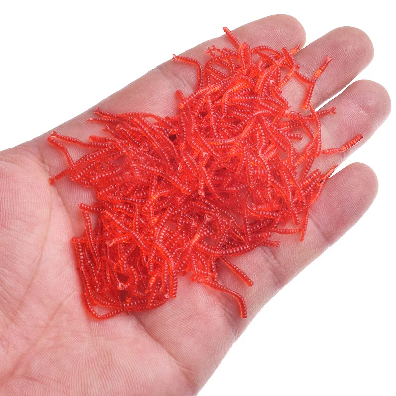 Cebo suave de gusano rojo realista, señuelo de pesca de silicona con olor a pescado, camarón, fácil brillo, Isca, cebo Artificial para lubina, carpa, Tilapia, 2cm