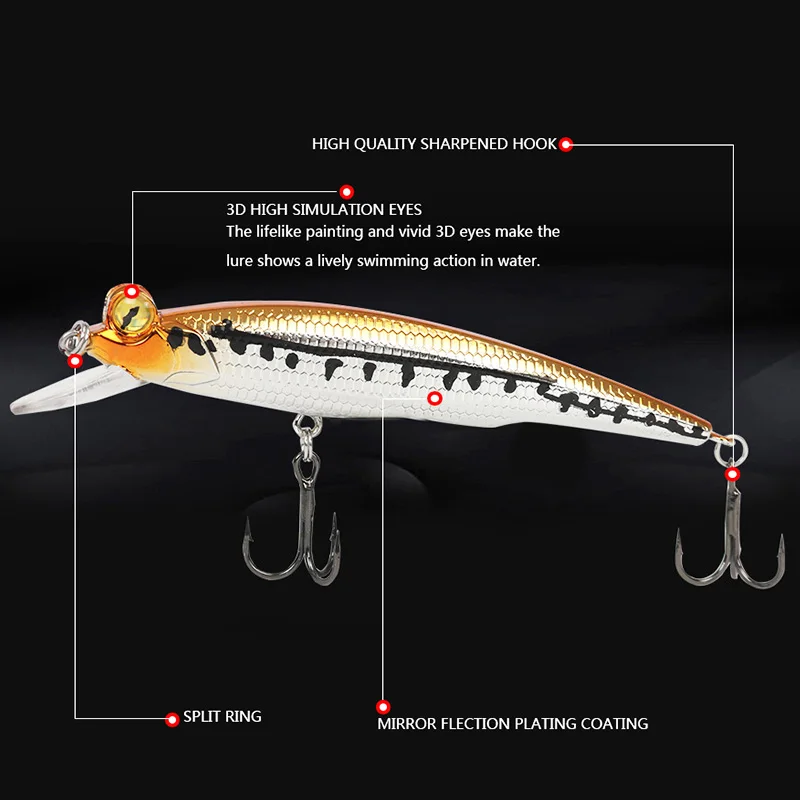 Señuelos duros de pesca Minnow de alta calidad, señuelo de espejo de 11cm y 11g, cebo de cascabel, aparejos de pesca Wobbler Leurre para Lucio, 1 ud. - imagen 3