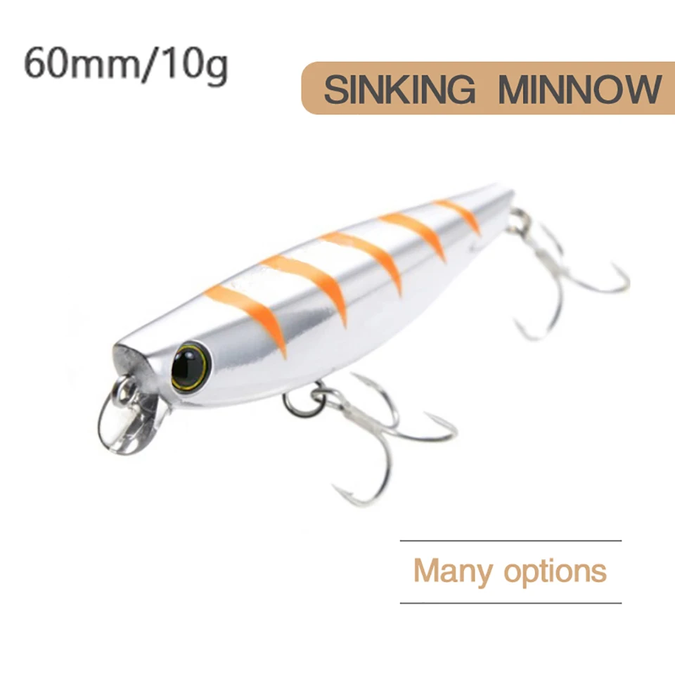 WALK FISH-señuelo de pesca de pececillos, cebo Artificial que se hunde con ojos 3D, anzuelo triple, cebo duro de agua salada, aparejos de pesca de lubina, 60mm/10g - imagen 4