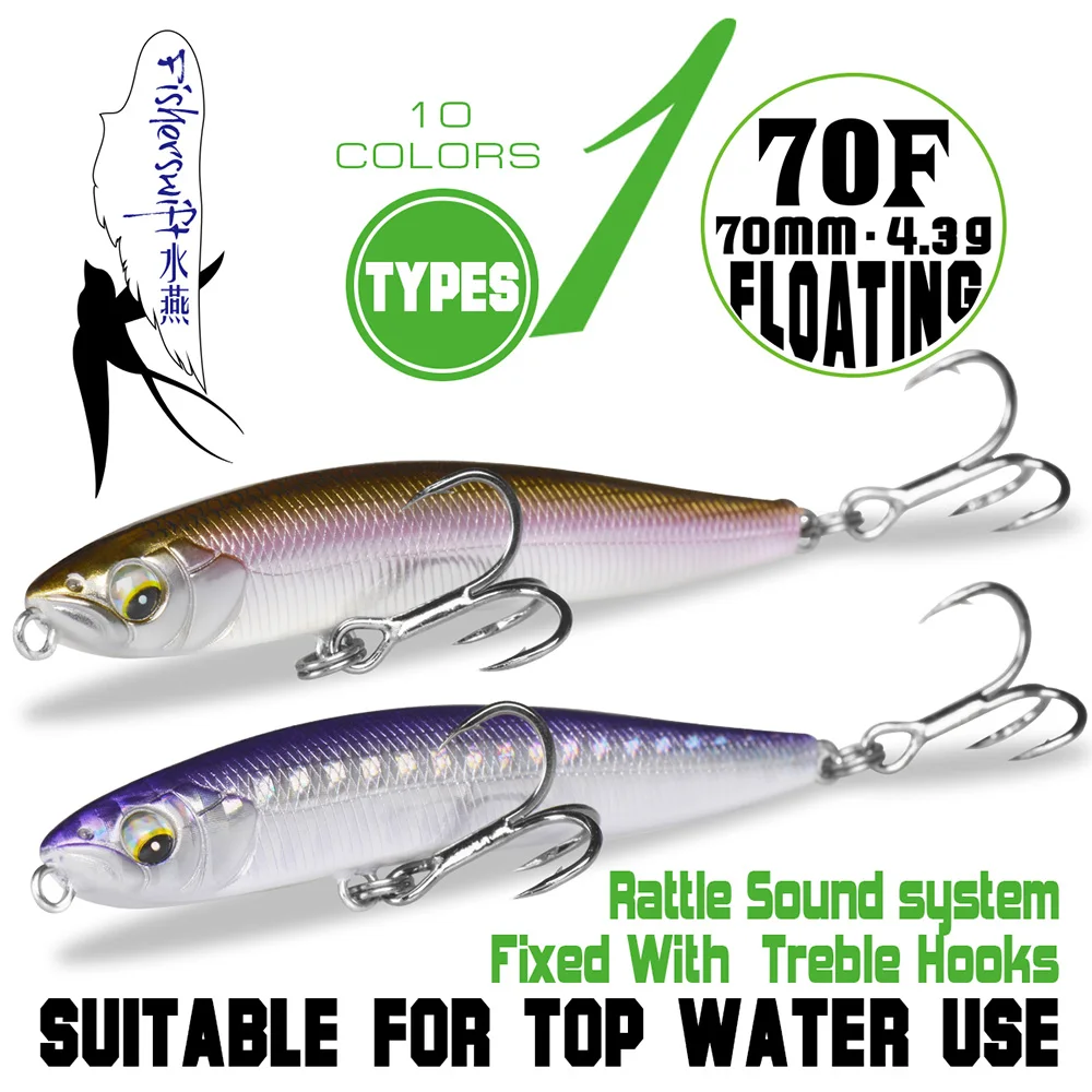 Señuelo hundido SFT Stickbait 70mm 4,3/10g señuelos tipo lápiz flotante señuelo de pesca cebo Artificial rodante aparejos para Lucio pez Wobbler - imagen 4