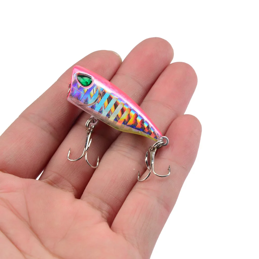 Señuelos de Pesca mini popper fioating 4cm/3g Topwater Popper 3D eyes Wobblers cebo de plástico duro con 6 ganchos # aparejos de pesca, 1-2 uds. - imagen 4