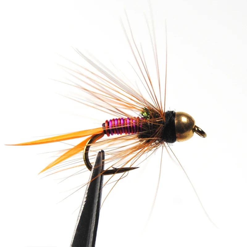 Bimoo-Cabeza de cuentas de latón para pesca, moscas de hundimiento rápido, ninfa, príncipe, trucha, 12 piezas, n. ° 12 - imagen 2