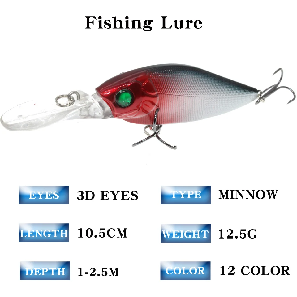 Señuelos de Pesca Minnow, cebo duro de 10,5 cm, 13g, wobbler, Lucio, cebos artificiales de plástico para aparejos de pesca Crankbait, 1 ud. - imagen 2