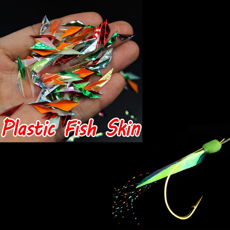 Sabiki-señuelo de pesca precortado, 50 piezas, piel de pescado Real, Flash, alas de plástico, colores mezclados brillantes, Material de fabricación de 6 tamaños - imagen 5