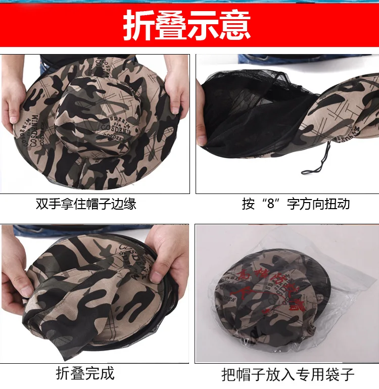 Sombrilla de pesca al aire libre, sombrero antimosquitos plegable de aleros grandes, protector solar, sombrero de apicultura de ocio, chal de malla antiabejas - imagen 3