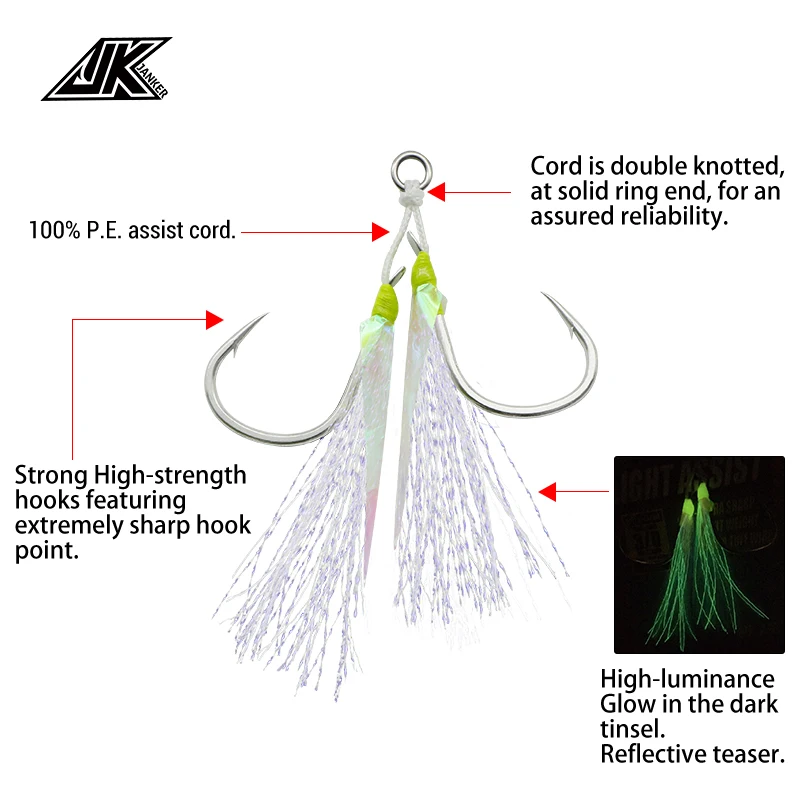 JK LALS-anzuelos de pesca para Orilla, anzuelos de ayuda para pesca ligera en el mar, anzuelos luminosos de paso lento, 1/0, 2/0, 3/0 - imagen 4