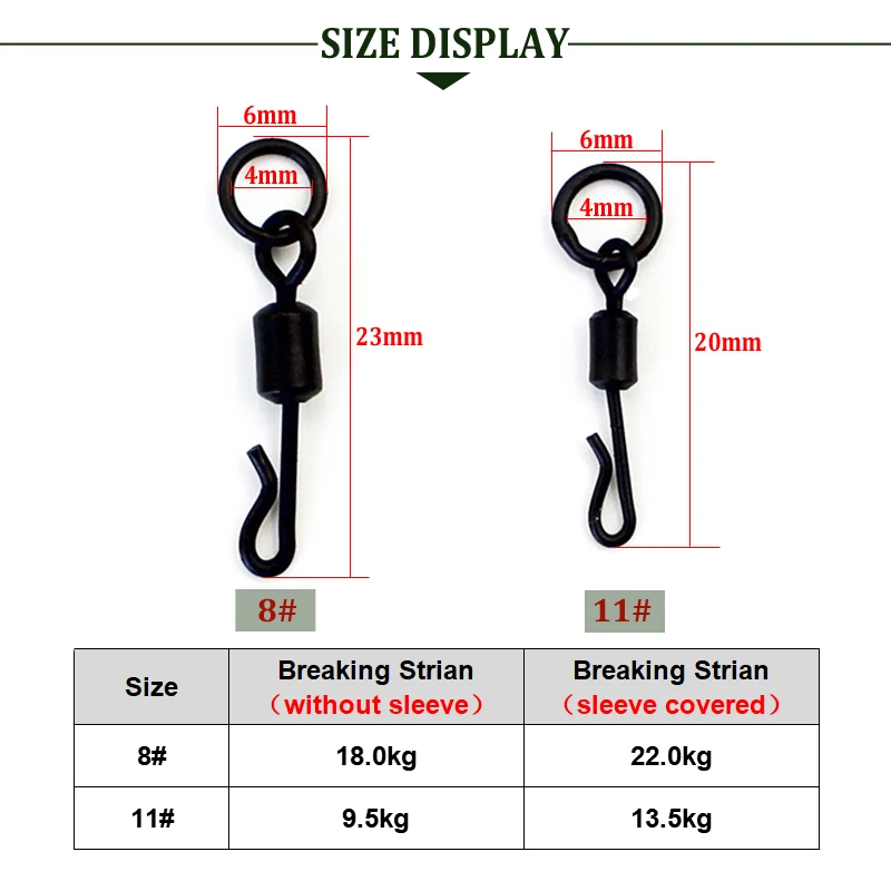 20 piezas giratorios de anillo flexible de cambio rápido con gancho de anillo tamaño Reino Unido 8 y 11 accesorios de pesca de carpa QC Kwik giratorios Chod Ronnie Rig - imagen 2