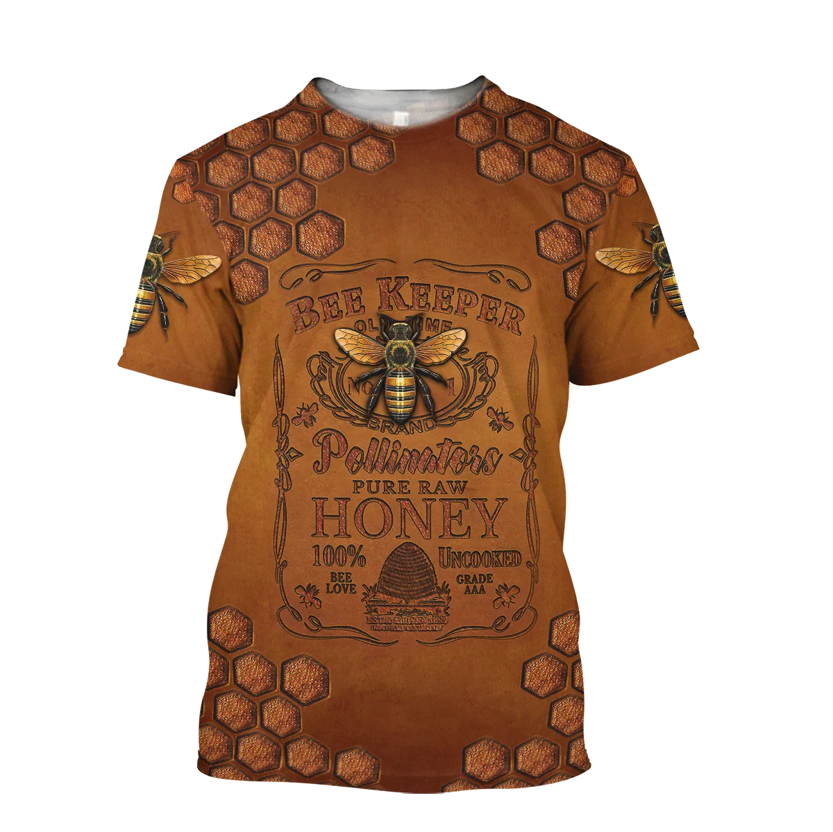 Camiseta Hipster de verano para hombre, camiseta de manga corta con estampado 3D de miel cruda pura Bee Keeper, camisetas informales Unisex TX0193 - imagen 3