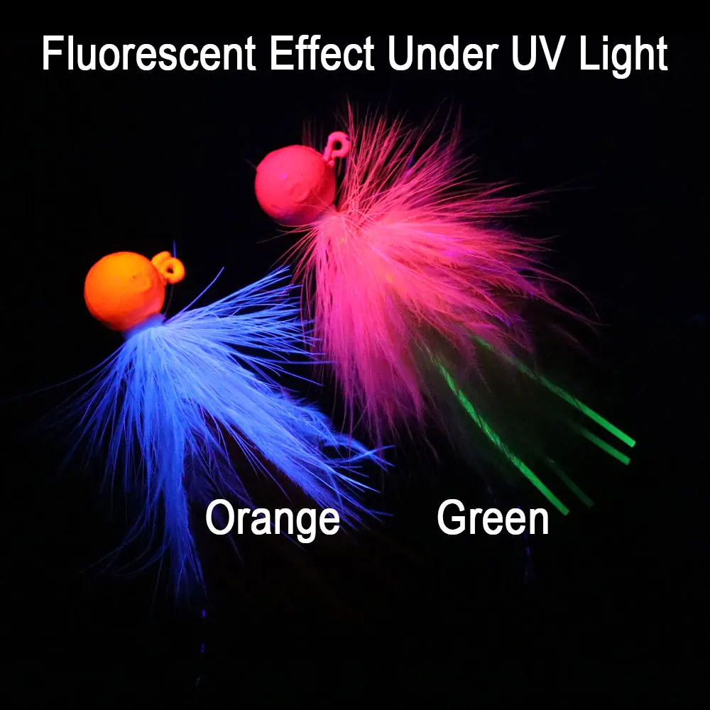 ICERIO 4 unids/caja 3g 5g UV Fluo Marabou Crappie Jig Head señuelo para trucha lubina salmón Pike Steelhead Plantilla de agua salada señuelo de pesca en hielo - imagen 4