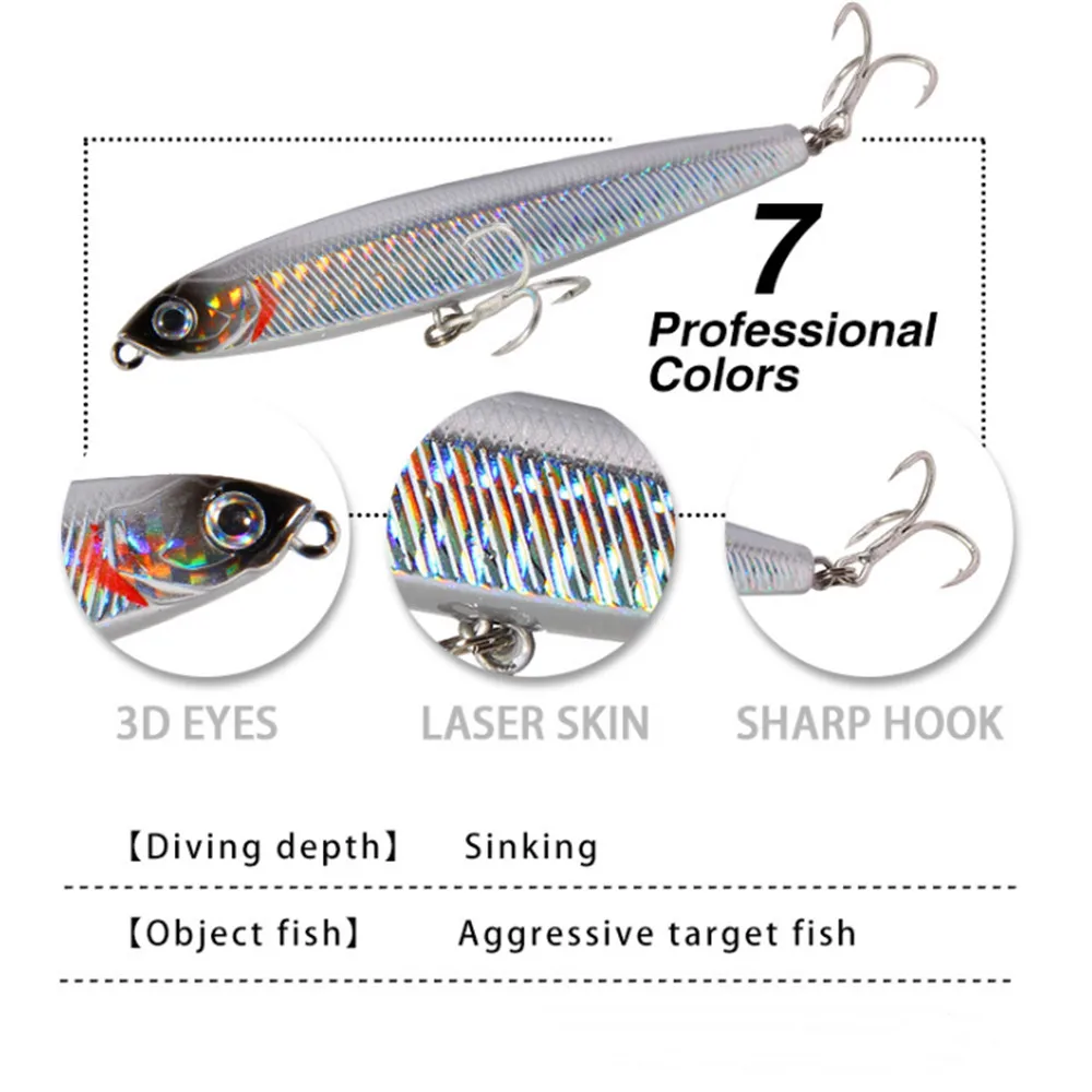 Señuelo de Pesca de lápiz duro, cebo Artificial Wobbler con gancho para lubina, Lucio, aparejos de Pesca, 8cm, 14g, 1 ud. - imagen 2