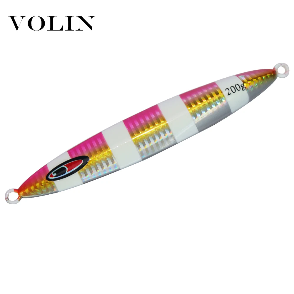 VOLIN llavero nuevo 1 Uds lento hundimiento de la plantilla de Metal señuelo 200g 250g pesca luminosa cebo duro cebra agua salada señuelo de Jigging pesca - imagen 3