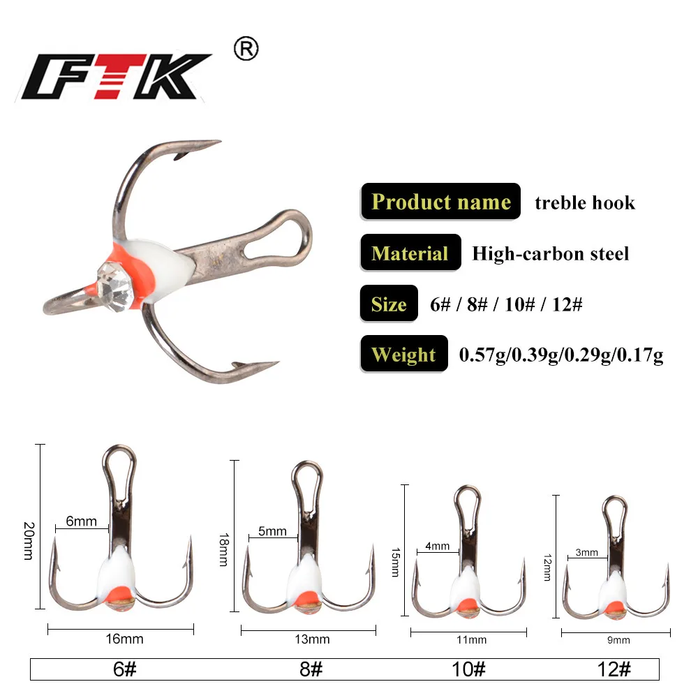 FTK-Juego de anzuelos de pesca triples, anzuelos de pesca en hielo, tamaño 6 #/8 #/10 #12 #, acero de alto carbono para carpa, Japón, Invierno