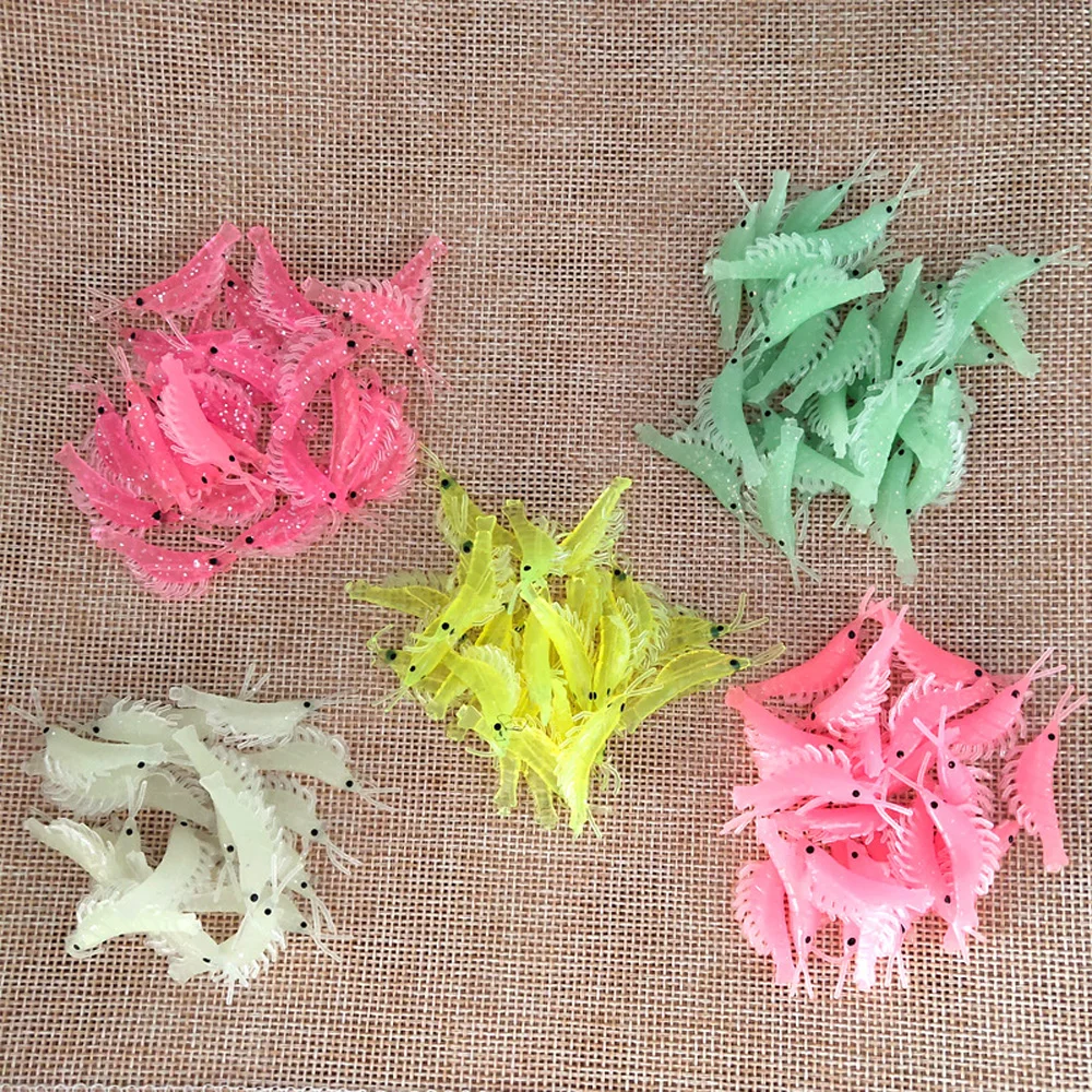 20 unids/lote mini cebos de camarón suaves luminosos de silicona 35mm/0,3g cebo de camarón brillante Artificial sin gancho pesca en el mar pesca de invierno - imagen 3