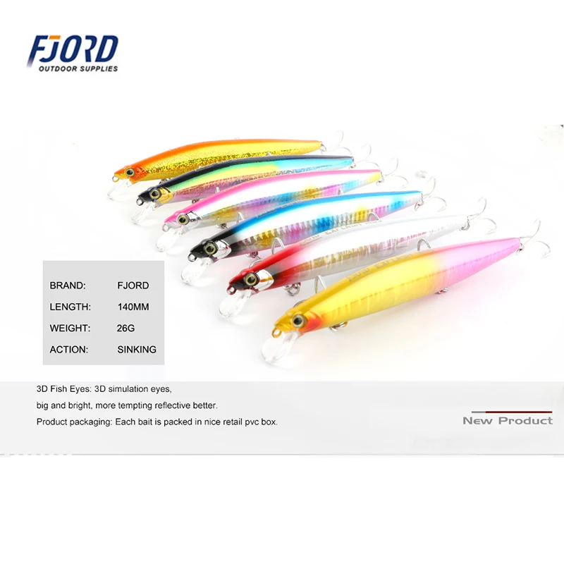 FJORD 140mm 26g hundimiento pececillo negro agua salada lubina Pike cebos duros de fundición larga cebos artificiales de tungsteno equipos de pesca