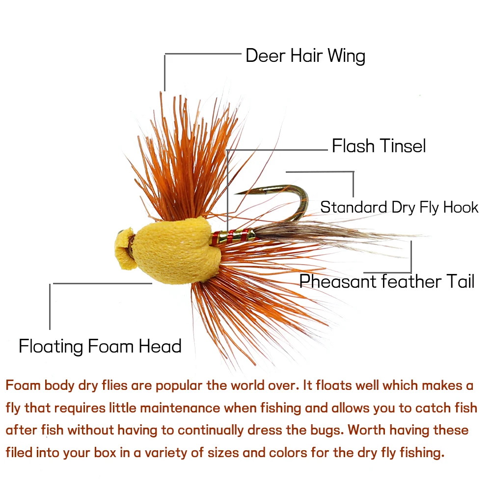 WIFREO-señuelo flotante para pesca de trucha y lubina, cebo Artificial para moscas secas de espuma de pelo de ciervo, 6 u 8 piezas - imagen 5