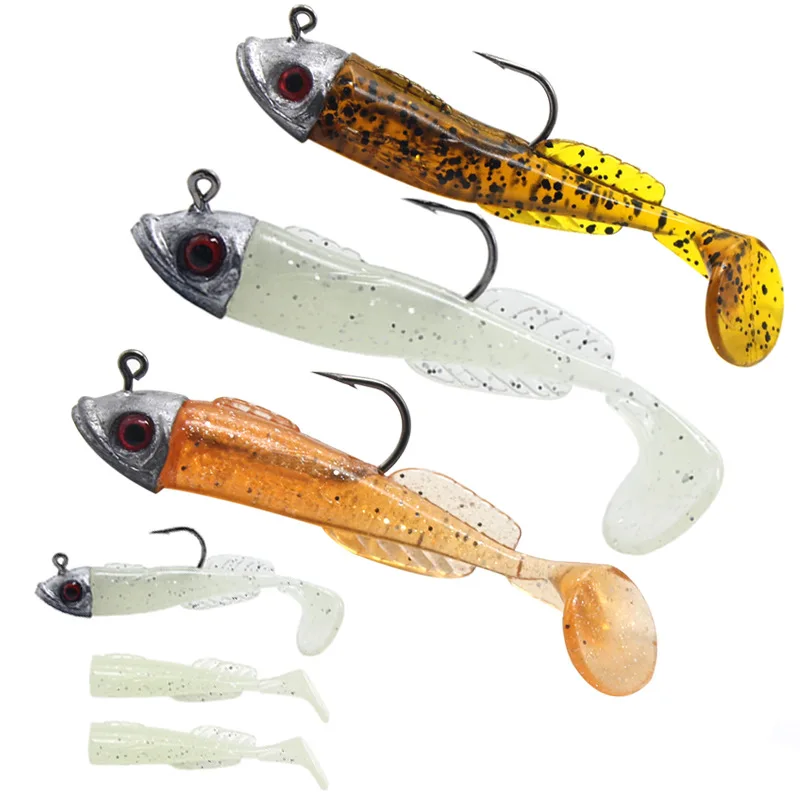 Señuelo de repuesto para pesca Jigging, cebo suave de 5,6 cm, cabeza 3D, cola en T de pez, aparejos de pesca, novedad, 2 - imagen 4